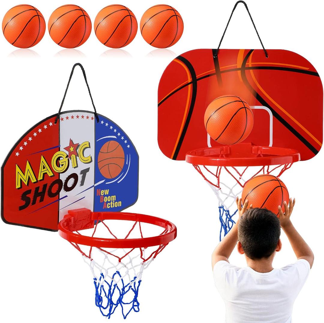 Sosation 2 Pcs Mini Basketball Hoop with 4 Basketball, Sticky Hook, Pump, Indoor No Drilling Basket Ball Hoop Decompress Game for Kid Adult Gift Back to School