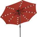 JEAREY 9FT Outdoor Patio Umbrella with Solar Lights, LED Lighted Pool Umbrella with Tilt and Crank, Outdoor Table Umbrellas for Deck, Yard & Market (Red)
