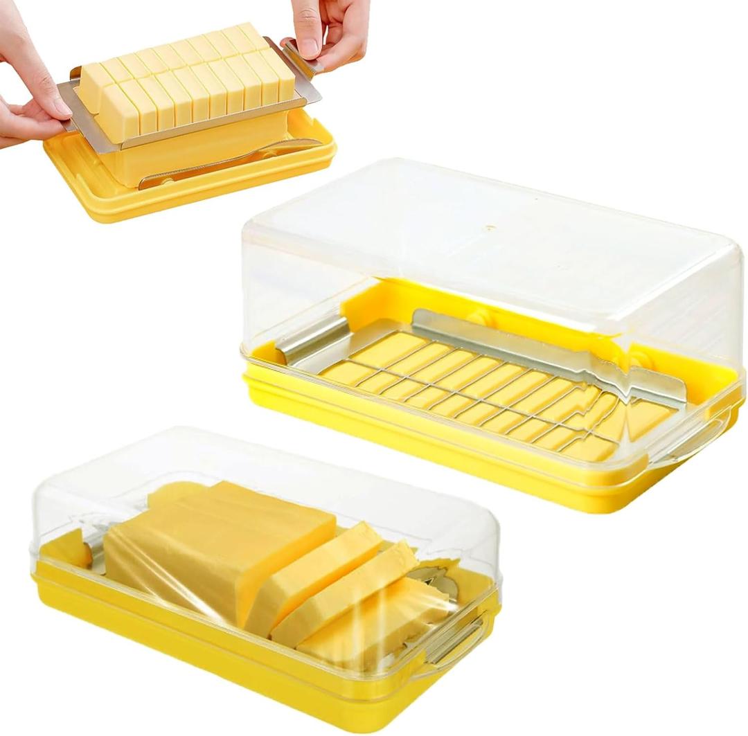 QTLCOHD 2 Pcs Butter Slicer Cutter Dish, Plastic Rectangle Butter Keeper Butter Container with Airtight Lid for Easy Cutting 4 oz Sticks Butter, Fridge Storage