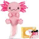 MOREJMTT Crochet Kit for Beginners, Learn to Crochet, Include Easy Knitting Soft Yarn, Step-by-Step Video Tutorial, Hook, Holiday Birthday Gift for Adults (Happy Axolotl)