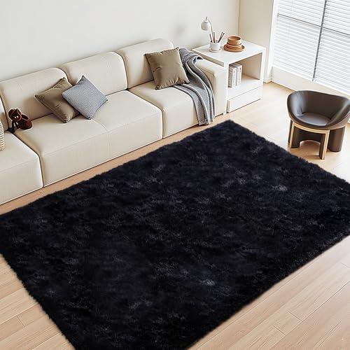 Black Rugs for Living Room Fluffy 97 inch x 117 inch Bedroom Rug Non-Slip Area Rugs Shag Carpet for Nursery Kids PlayRoom Dorm Office Indoor 1.7'' Thick Modern Plush Carpets Boys