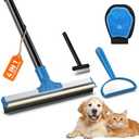 4 in 1 Carpet Rake for Pet Hair Removal - Dog Cat Fur Remover Scraper Broom, 48" Adjustable Carpet Rake, Hair Removal Glove, Handheld Brush, Grooming Brush, Cleaner Tools for Rugs, Mats, Sofa, Bed
