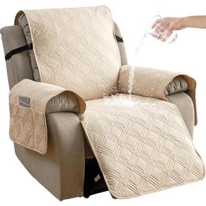 Reversible Recliner Chair Cover, Waterproof Recliner Chair Covers with Pocket Washable Reclining Chair Cover Furniture Protector for Kids, Pets (23.6'', Cream)