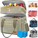 Coobiiya 23L Large Expandable Insulated Lunch Bag Cooler BagLunch Box for Men Double Deck LeakproofHeavy Duty LunchBag with 4 Ice Packs&10 Snack Cooler Bags for Camping, Travel, Kayaking & Beach (Khaki)