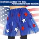 Women USA Red White and Blue Star Tutu 4th of July Tutu for Adult Independence Day Costume (Blue, L)