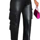 Ryehack Faux Leather Pants for Women Y2K High Waisted Wide Leg Cargo Pants PU Trousers with Pockets