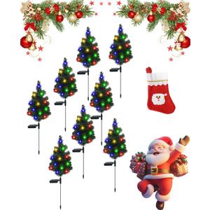 Solar Christmas Trees for Outside, Waterproof 32in Solar Outdoor Christmas Tree Stake Outside, Ip65 Effortless Setup, Lights up Automatically at Night, for Outside Garden Patio Lawn (8Pcs)