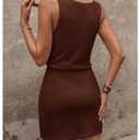 RoseSeek Women's Waffle Knit Belted Tank A Line Dresses Square Neck (Brown)