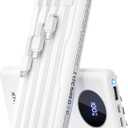 Portable-Charger-Power-Bank Travel Essentials Battery Pack USB C 10000mAh Built in Cable 22.5W Phone Fast Charging Powerbank Compatible with iPhone 16 15 14 13 12 11 iPad Samsung Google (White)