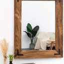 YOSHOOT Rustic Wooden Framed Wall Mirror, Natural Wood Bathroom Vanity Mirror for Farmhouse Decor, Vertical or Horizontal Hanging, 32" x 24", Brown
