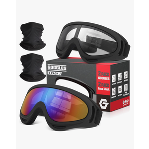 OXG 2 Pack Motorcycle Goggles with 2 Neck Gaiters, UV400 Protection Dirt Bike Motorbike Motocross ATV Skiing Goggles