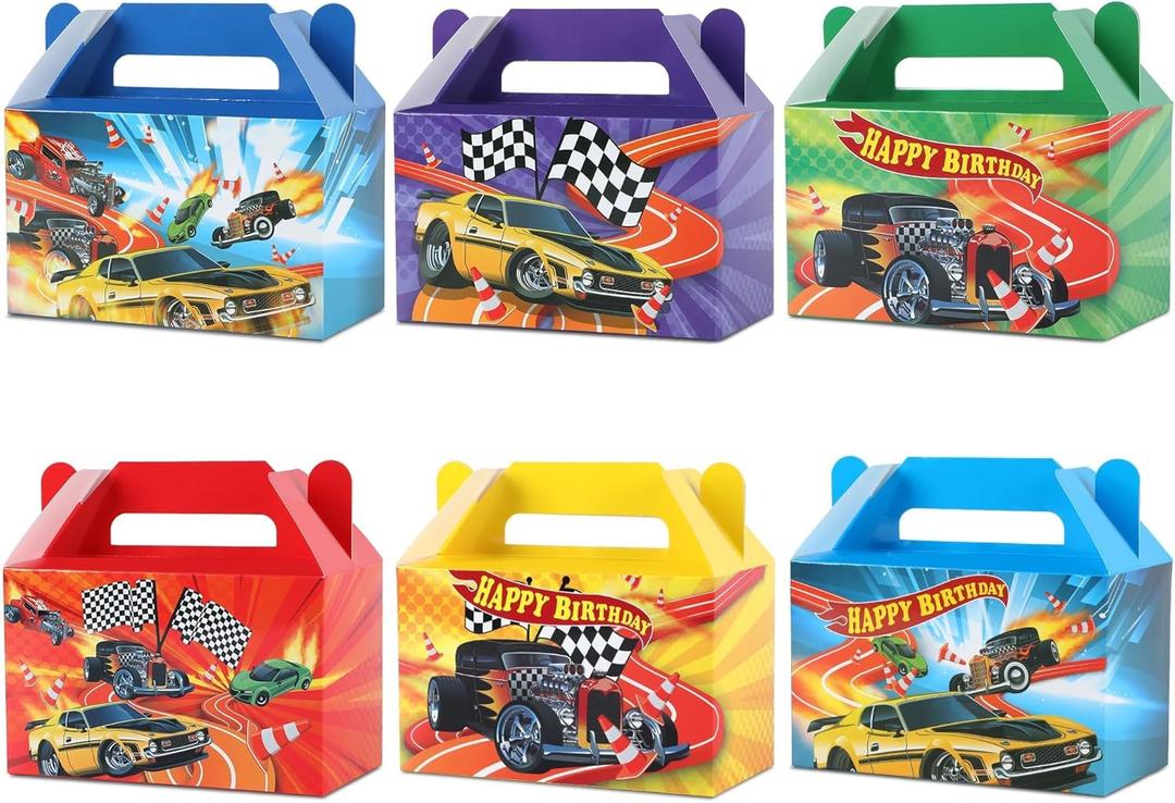 12Pcs Race Car Party Treat Boxes Hot Car Gift Box Birthday Supplies Wheels Wild Goodie Gift Boxes Race Cars Favor Box for Kid Boy Wheels Cars Birthday Baby Shower Game Party Decoration