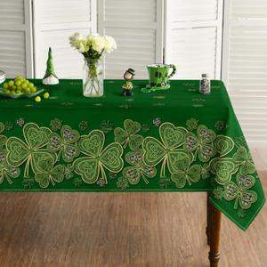 Horaldaily St. Patrick's Day Tablecloth 5270 Inch Rectangular, Green Shamrock Celtic Knot Relief Style Washable Seasonal Table Cover for Party Picnic Dinner Decor