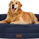 Orthopedic Dog Bed for Large Dogs, Waterproof Dog Bed for Large Size Dogs with Bolsters, Egg Crate Foam Sofa Bed with Washable Removable Cover & Non-Slip Bottom, Navy, Size: 44"L x 32"W x 7.5"Th