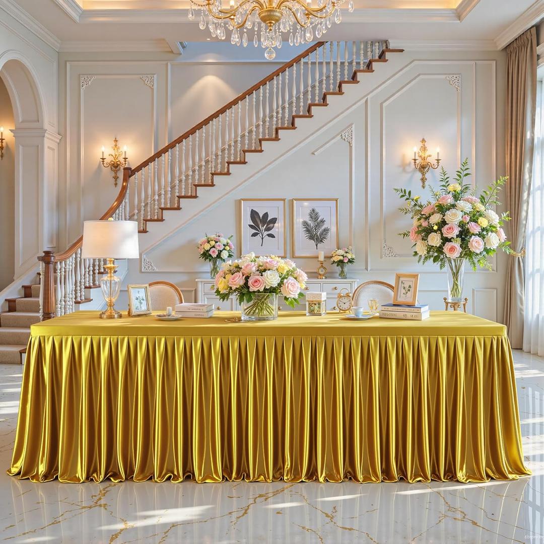 Gold Satin Tablecloths Rectangle 6FT, Glitter Spandex Fitted Stretch Table Covers Wrinkle-Free Floor Length Shimmer Table Skirt for Weddings Parties Baby Shower Banquets Vendor Events (72" x 29" (Rectangular))