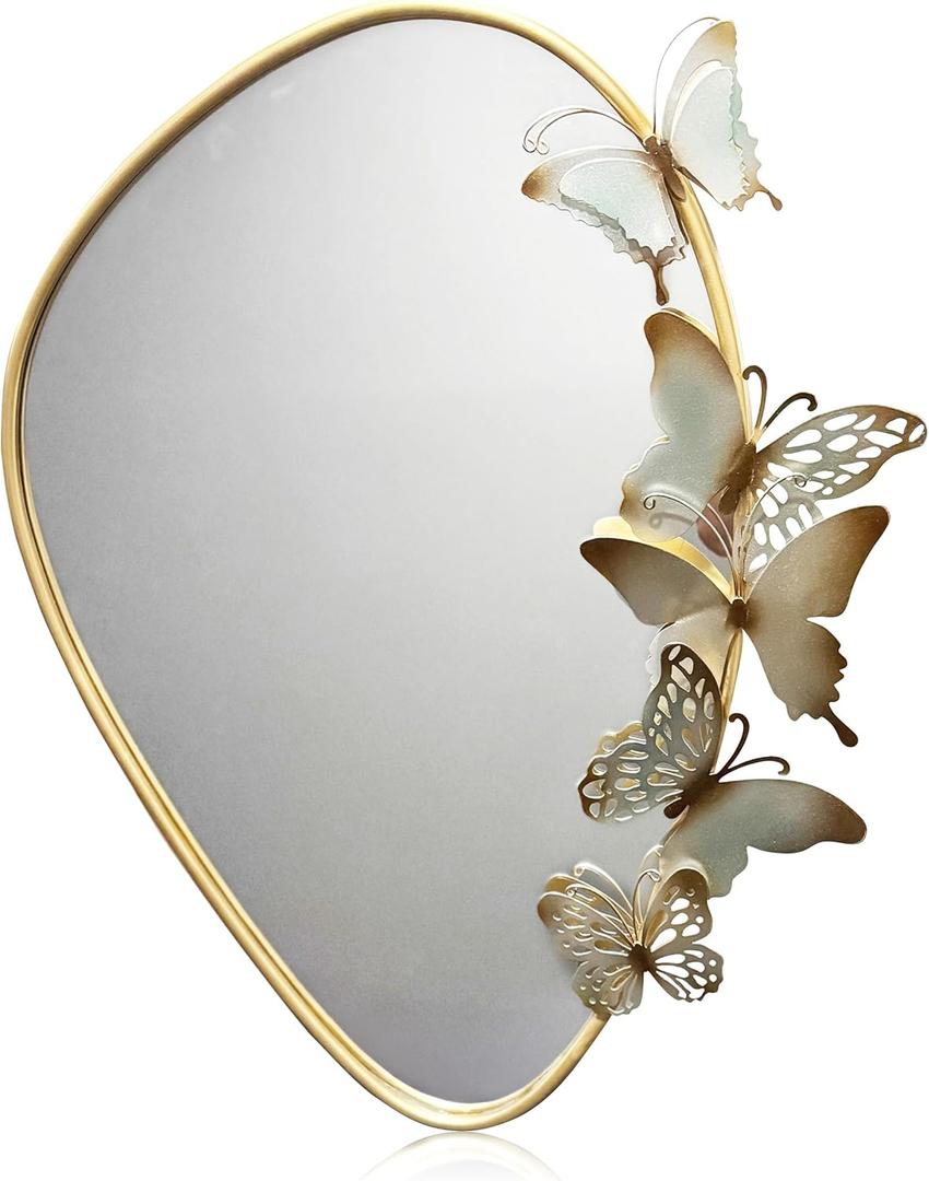 Decorative Wall Mirror with Butterfly Design, Gold Frame, Irregular Shape Perfect for Living Room, entryways, Bathroom, Home Decor