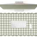 ohisxiacy Scalloped‌ Green Checkered Desk Mat Cute Pastel Large Gaming Mouse Pad Gingham Kawaii Cottagecore ‌Vintage‌ Girly Keyboard Computer Mat Aesthetic Desk Pad Accessories Office Decor for Women