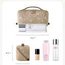 EACHY Travel Makeup Bag, Large Capacity Cosmetic Bags for Women, Waterproof Portable Pouch Open Flat Toiletry Bag Pattern Makeup Bag (F-Brown)