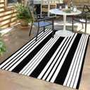 Black and White Striped Outdoor Rug,4x6Cotton Modern Farmhouse Rug Hand-Woven Reversible Door Mat Washable Doorway Carpet for Patio Kitchen Bedroom