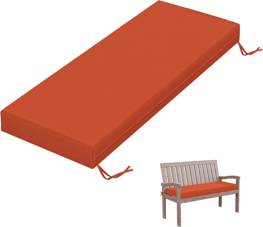 Outdoor Bench Cushion 48 X 18 X 3.5 Inch Thick Waterproof Patio Furniture Cushions, Patio Porch Swing Replacement Seat Pad with Tie Straps and Anti-Slip, for Backyard Garden, Orange