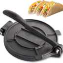 Cast Iron Tortilla Press, Heavy Duty Tortilla Pataconera, 12-inch Flour Tortilla Press with Foldable Handle, Taco press with Some Parchment Paper, Roti Maker, Black
