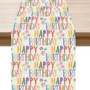 XCHI Happy Birthday Colorful Table Runner Burlap Table Decoration for Home Kitchen Dining Dinner Indoor Holiday Party Farmhouse Decor 13x90 Inch