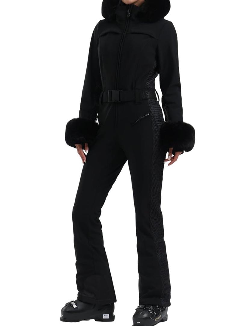 GSOU SNOW Womens Ski Suit One Piece Snowsuit Snowboard Jacket Slim Snow Jumpsuit Faux Fur Ski Outfit Waterproof, S