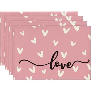 Artoid Mode Pink Love Hearts Placemats Set of 4, 12x18 Inch Seasonal Table Mats for Party Kitchen Dining Decoration