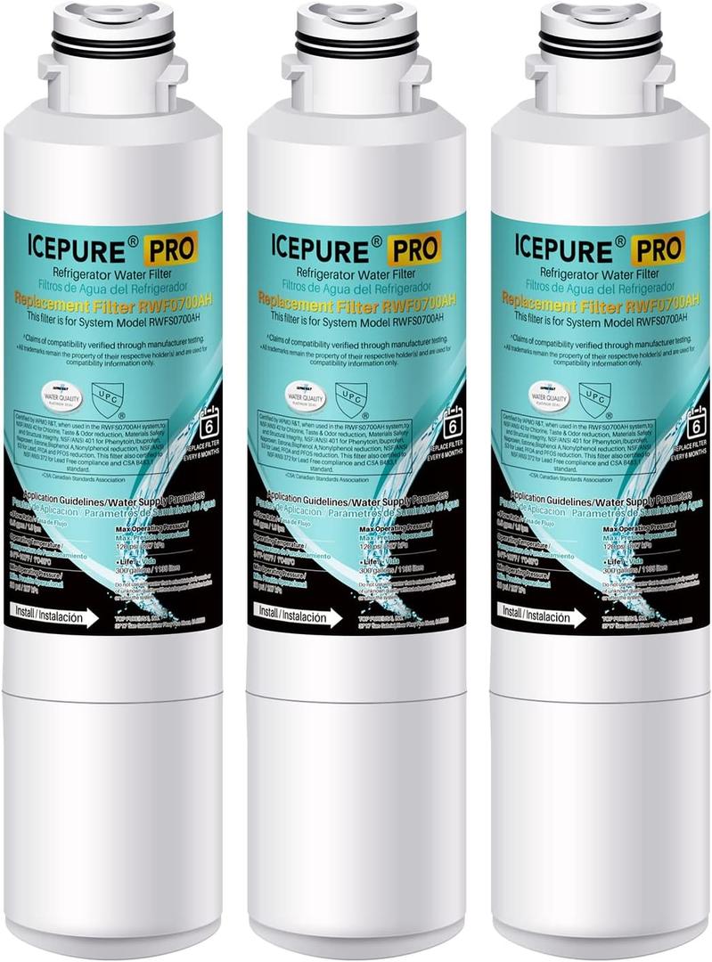ICEPURE PRO DA29-00020B NSF401&473&53 Samsung Refrigerator Water Filter, Replacement for DA29-00020B-1, DA29-00020A/B, HAF-CIN/EXP, RF25HMEDBSR, RF28HMEDBSR, RS25J500DSR, More Models, 3PACK
