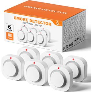 Smoke Alarm Fire Detector,Battery Operated Photoelectric Smoke Detector with Test Button and Low Battery Warning, Fire Alarms Smoke Detectors for Home, 6 Pack MFD: 03/2026