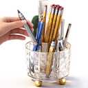 GOTOBA 360 Rotating Pencil Holder for Desk, Makeup Brush Holder with 6 Slots, Desk Organizer for Writing Utensil, Office and School Supplies (Transparent)