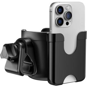 Christmas Stocking Stuffers White Elephant Gifts for Adults: Guiseapue Cup Holder for Walker, Stroller Cup Holder Attachment with Phone Holder, Wheelchair Essentials Bike Scooter Accessories (Black)