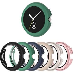 Case for Pixel Watch 2 (2023)/ Pixel Watch 1 - 6-Pack Hard PC Shockproof Bumper Cover with Tempered Glass Screen Protector (Black/Green/Dark Blue/Starlight/Pink/Rose Gold)