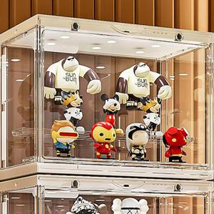 Acrylic Display Case - LED-Lit, 3 Layer Adjustable Clear Figure Display Case with Magnetic Door, Stackable Display Stand Box for Collectibles Action Figures (1 Pack Medium+LED Light)