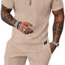 UOUA Mens Short Sets Summer 2 Piece Outfits Casual Short Sleeve Jogging Tracksuits Size L