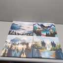 Abstract Nature Wall Art Boho Mountain Forest Pictures Living Room Wall Decor Watercolor Teal Green Mistry Landscape Canvas Painting Modern Geometric Artwork Bedroom Bathroom Home Decoration 12x12" 4P