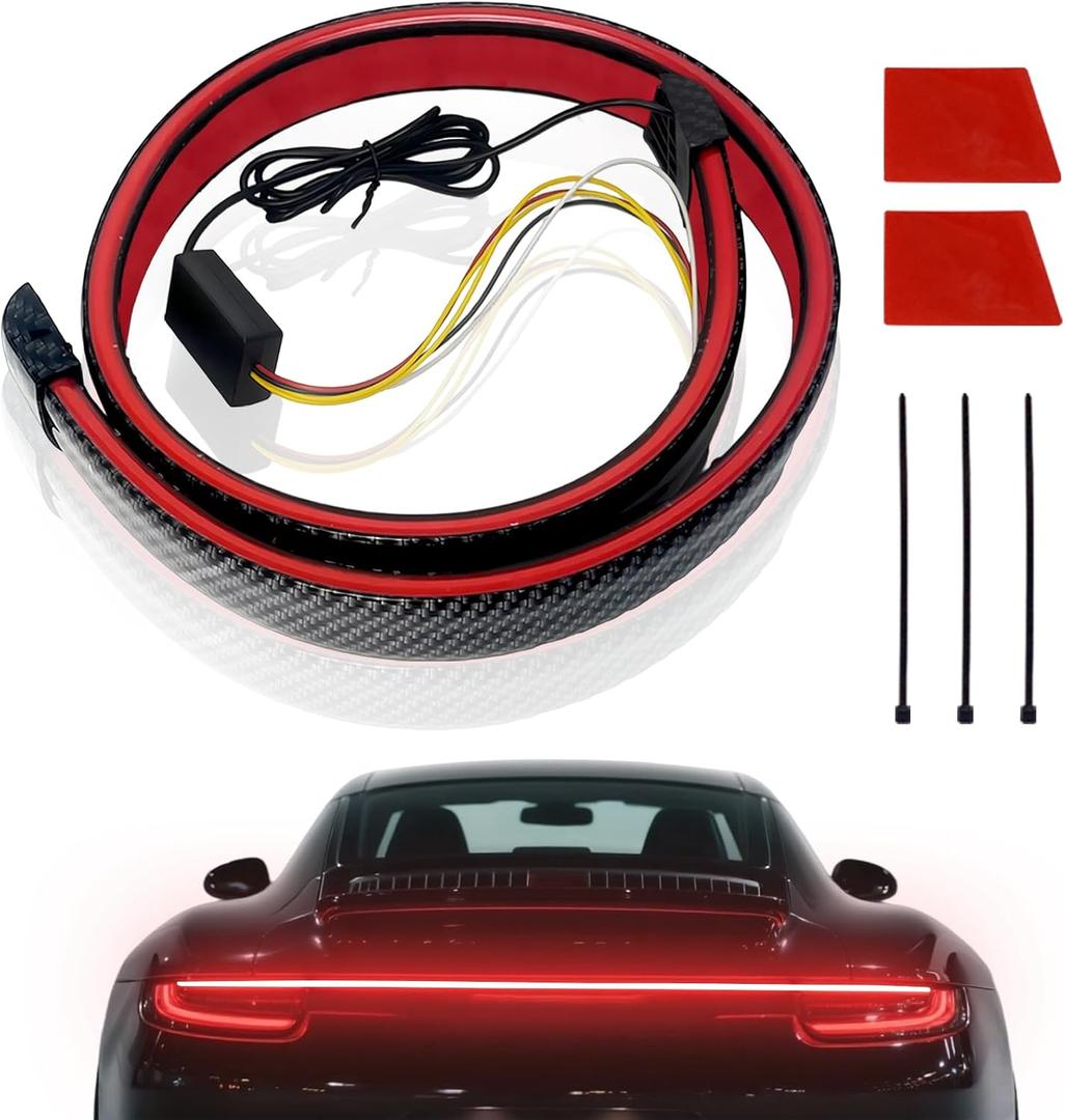 DIBMS LED Spoiler Brake Light Strip Sequential Flashing Tail Universal Red Carbon Fiber Light Bar With High-Brightness LED for Car Trucks Rear Spoiler Trunk Roof Wing Waterproof Design
