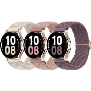 20mm Watch Bands Compatible with Samsung Galaxy Watch 7 FE 6 5 4 40mm 44mm, Galaxy Watch 6 4 Classic, Galaxy Watch 5Pro, Galaxy Watch 3 41mm, Galaxy Active2, 3Pack Stretchy Watch Straps for Women and Men (Starlight/NuePink/SmokeViolet)