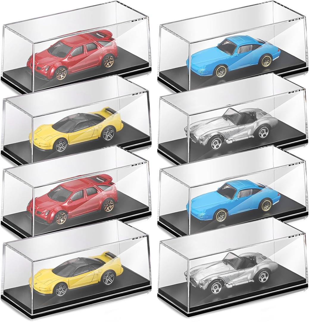 8 Pcs 1/64 Display Case Acrylic Model Cars Display Case 4.17 x 1.81 x 1.81 Inches Clear Plastic Vehicles Toy Cars Storage Collectors