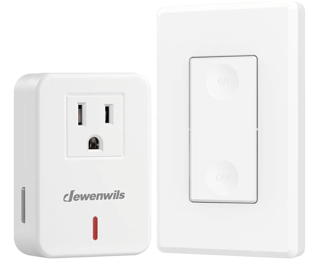 Remote Control Outlet Wireless Wall Mounted Light Switch, Electrical Plug in On Off Power Switch for Lamp, Fan, Household Appliance, No Wiring, 100 Feet RF Range, ETL Listed, Programmable