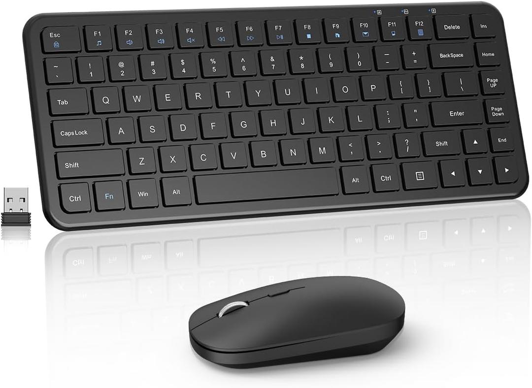 Compact Wireless Keyboard Mouse Combo, Cordless Computer Keyboard and Silent Mouse Set, Silent Adjustable 2400 DPI, Quiet Click, Small Size, 2.4Ghz Lag-Free for Computer, Laptop, PC, Mac, Windows