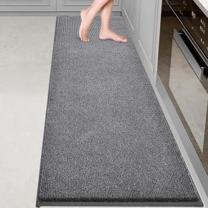 Washable Kitchen Rug 24" x 82" / 60cm x 210cm, Non Slip Kitchen Mat for Floor, Absorbent Indoor Entryway Runner Rug for Hallway, Laundry, Bathroom, Bedroom (Roll Packing) (Grey)