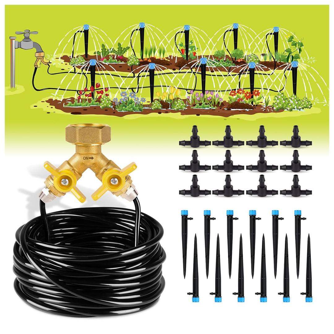 HIRALIY 50ft Drip Irrigation Kit Plant Watering System 8x5mm Blank Distribution Tubing DIY Automatic Irrigation Equipment Set for Garden Greenhouse Flower Bed Patio Lawn (49.2 ft)
