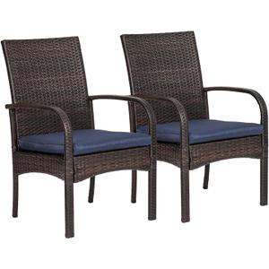 Outdoor Wicker Patio Dining Chairs with Padded Cushions Set of 2: Porch Rattan Chairs Club Chairs with High Back and Deep Seating 350lbs, Brown, 20.2" W x 22.4" D x 35.8" H