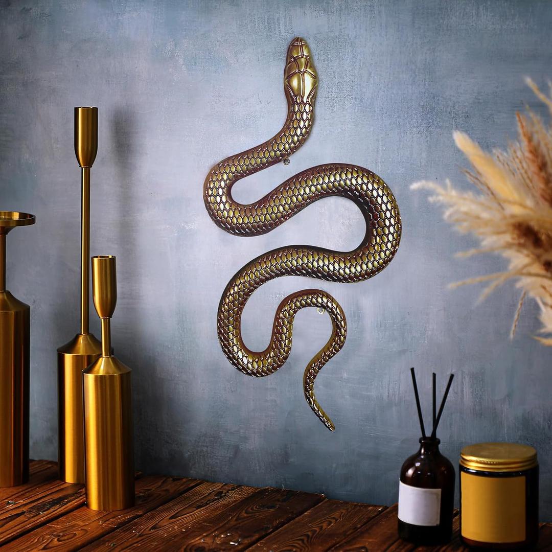 Blulu Gold Snake Wall Decor - Witchy Metal Wall Art Gothic Flat Snake Hanging for Altar Home Decor - Goth Wall Art for Apartment Bedroom Bathroom - 15.75 Inch Blulu Gold Snake Wall Decor - Witchy Metal Wall Art Gothic Flat Snake Hanging for Altar Home Decor - Goth Wall Art for Apartment Bedroom Bathroom - 15.75 Inch