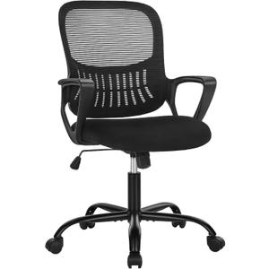 SMUG Home Office Computer Desk Chair - Ergonomic Mid-Back Mesh Swivel Rolling Work with Wheels, Comfy Lumbar Support and Armrest, for Bedroom, Study, Dorm, Student, Adults (Night Black)