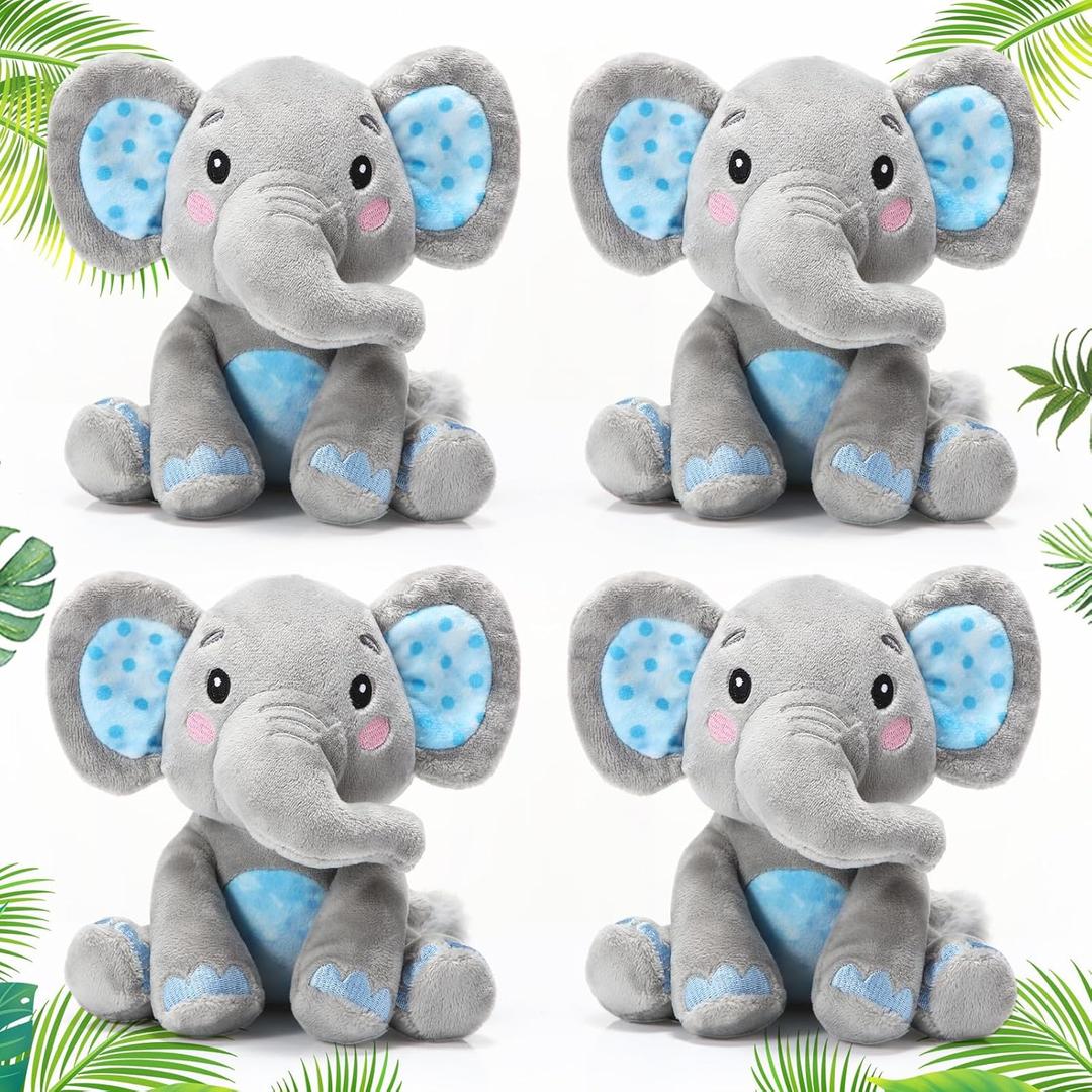 Libima 4 Pcs Small Elephant Stuffed Animals Bulk 6 Inch Cute Elephant Plush Sets Soft Cuddly Stuffed Animals for Boys Girls Baby Birthday Baby Shower Gender Reveal Party Supplies Decor(Blue)