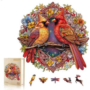 Wooden Puzzles for Adults, Cardinal Wood Puzzles Adult, Unique Animal Shape Wooden Jigsaw Puzzle, Christmas Birthday Gifts for Women Men Puzzle Game Lovers (S - 9.99.8in - 100pcs)