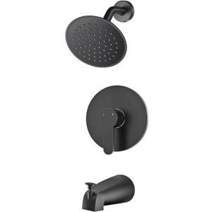 WRISIN Black Shower Faucet Set with Tub Spout, Black Shower Head and Handle Set, Bathtub Faucet Set with 6 Inch High-Pressure Rain Showerhead