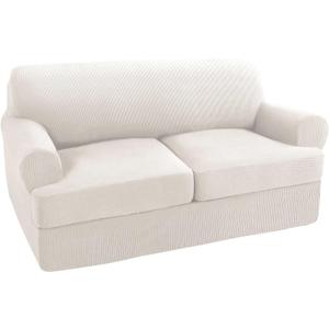 Turquoize 3 Piece T Cushion Loveseat Slipcovers Sofa Cover for 2 Cushion Couch Cover Washable Sofa Slipcover Furniture Covers with 2 Individual T Cushion Seat Covers (2 Cushion Loveseat, Ivory)